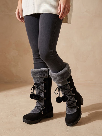 Ortensia | Halbhohe Winterstiefel für Damen mit weichem Umschlag und Pompon - Verspielte Wärme