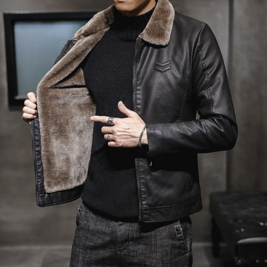 Enrico | Men's Faux Leather Jacket with Faux Fur Collar - Bold Warmth