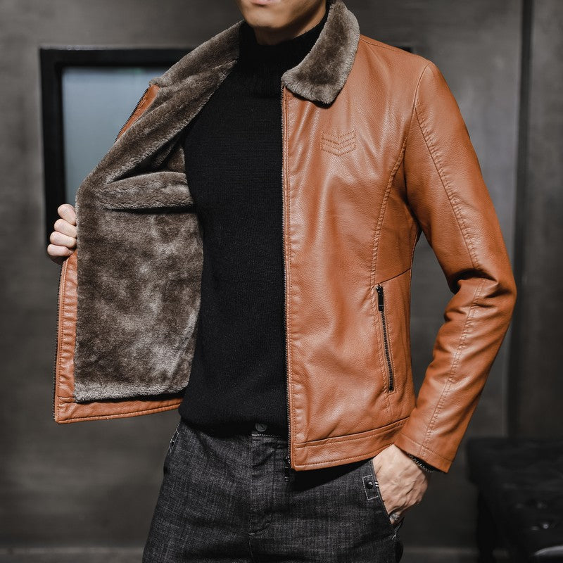 Enrico | Men's Faux Leather Jacket with Faux Fur Collar - Bold Warmth