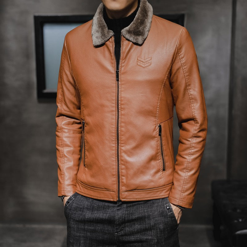 Enrico | Men's Faux Leather Jacket with Faux Fur Collar - Bold Warmth