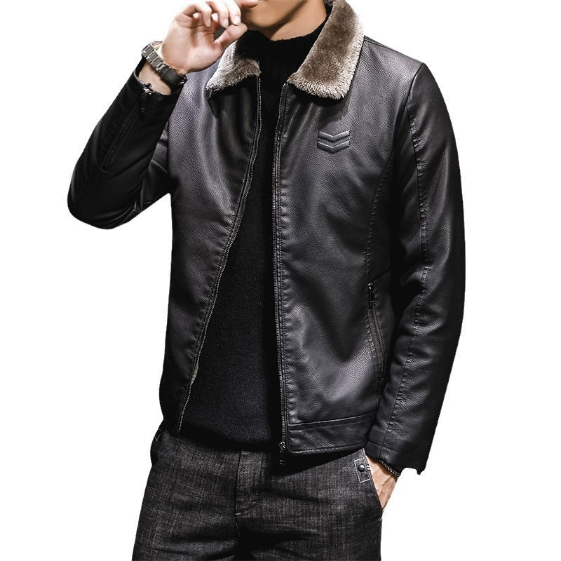Enrico | Men's Faux Leather Jacket with Faux Fur Collar - Bold Warmth
