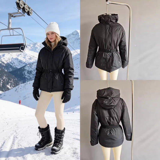 Savina | Damen-Skijacke in Daunenoptik mit Taillengürtel und Kapuze - Taillierte Silhouette