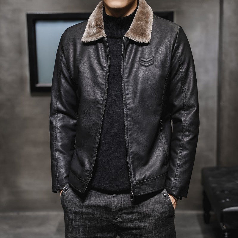 Enrico | Men's Faux Leather Jacket with Faux Fur Collar - Bold Warmth