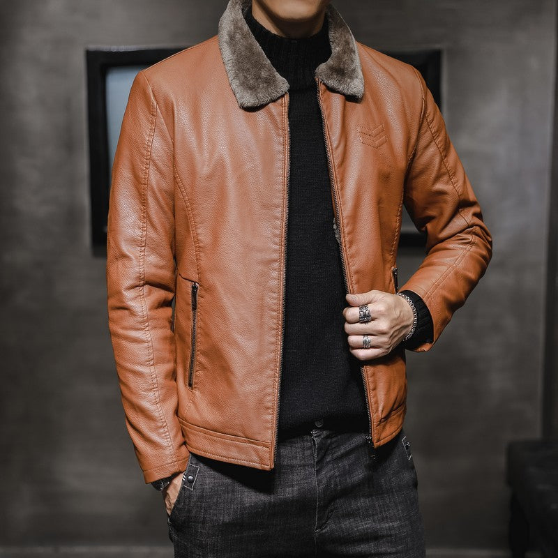 Enrico | Men's Faux Leather Jacket with Faux Fur Collar - Bold Warmth