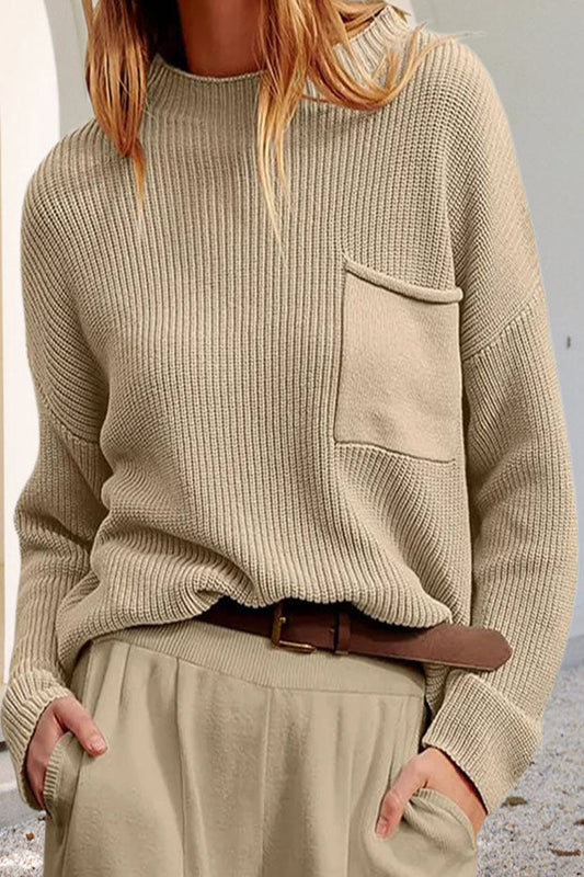Diletta | Maglione Donna a Coste con Collo Alto e Taschino - Comodità Casual