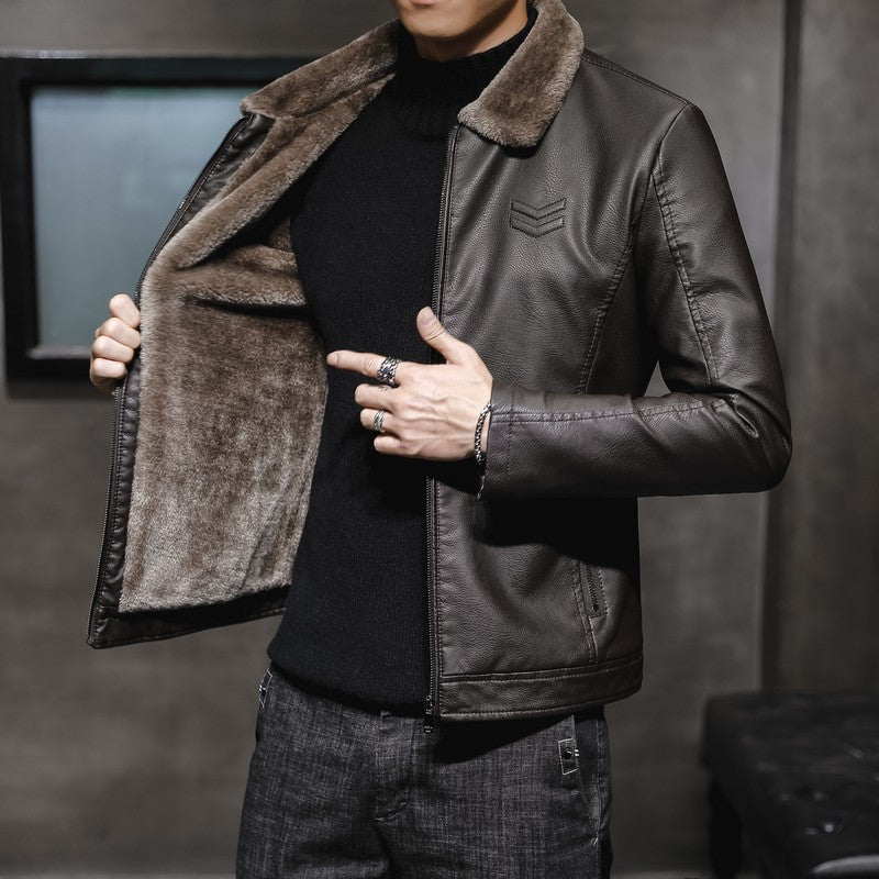Enrico | Men's Faux Leather Jacket with Faux Fur Collar - Bold Warmth