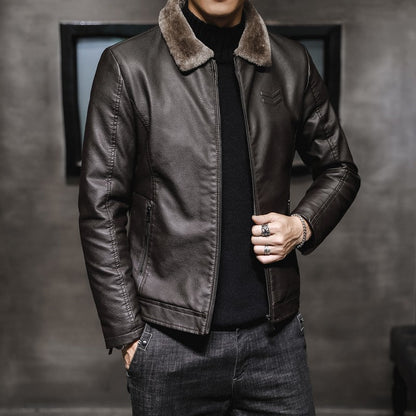 Enrico | Men's Faux Leather Jacket with Faux Fur Collar - Bold Warmth