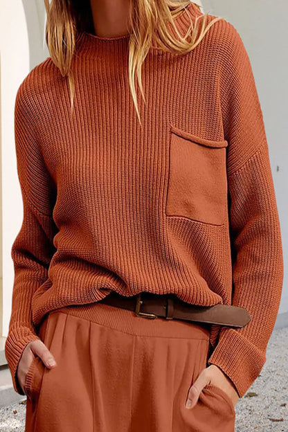 Diletta | Ribbed Women's Sweater with Turtleneck and Chest Pocket - Casual Comfort