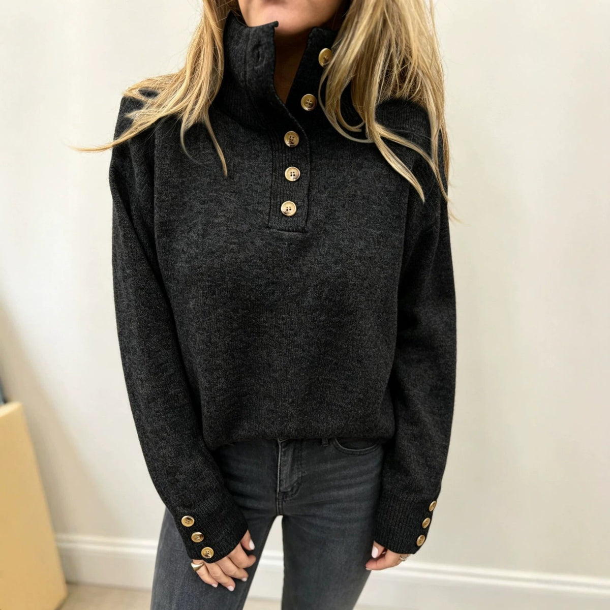 Olivia | Women's Turtleneck Sweater with Wooden Buttons - Refined Warmth