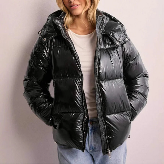 Sara | Damen-Steppjacke mit Kapuze und glänzender Steppung - Leichte Wärme