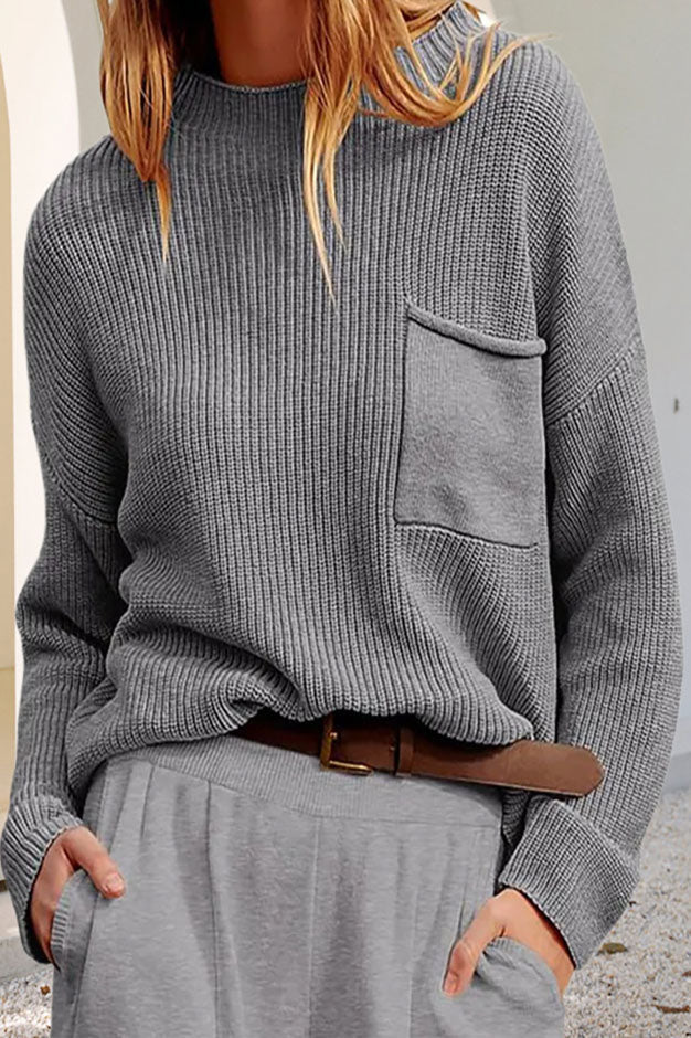 Diletta | Ribbed Women's Sweater with Turtleneck and Chest Pocket - Casual Comfort