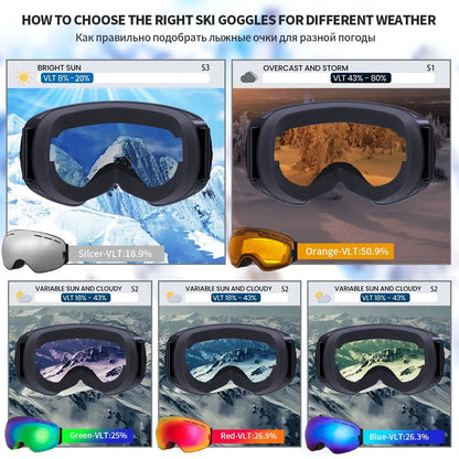 Lunettes de ski | Verres antibuée UV400 au design ergonomique | Visibilité optimale pour les sports d’hiver