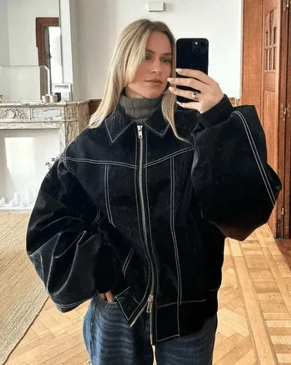 Olivia | Modern Oversized Bomber Nero Donna 5