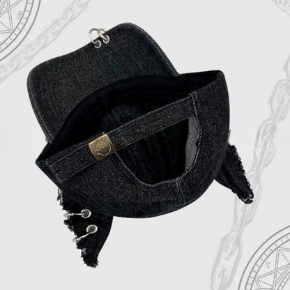 Anomalous Wave | Denim Cap with Chain Design