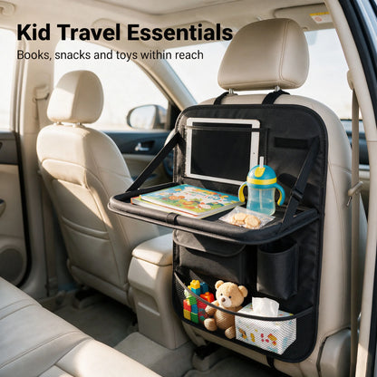 Organizer per Schienale Auto | Vassoio Pieghevole Multifunzionale con Tasche | Essenziale da Viaggio per Comfort e Ordine 0
