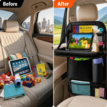 Organizer per Schienale Auto | Vassoio Pieghevole Multifunzionale con Tasche | Essenziale da Viaggio per Comfort e Ordine 2