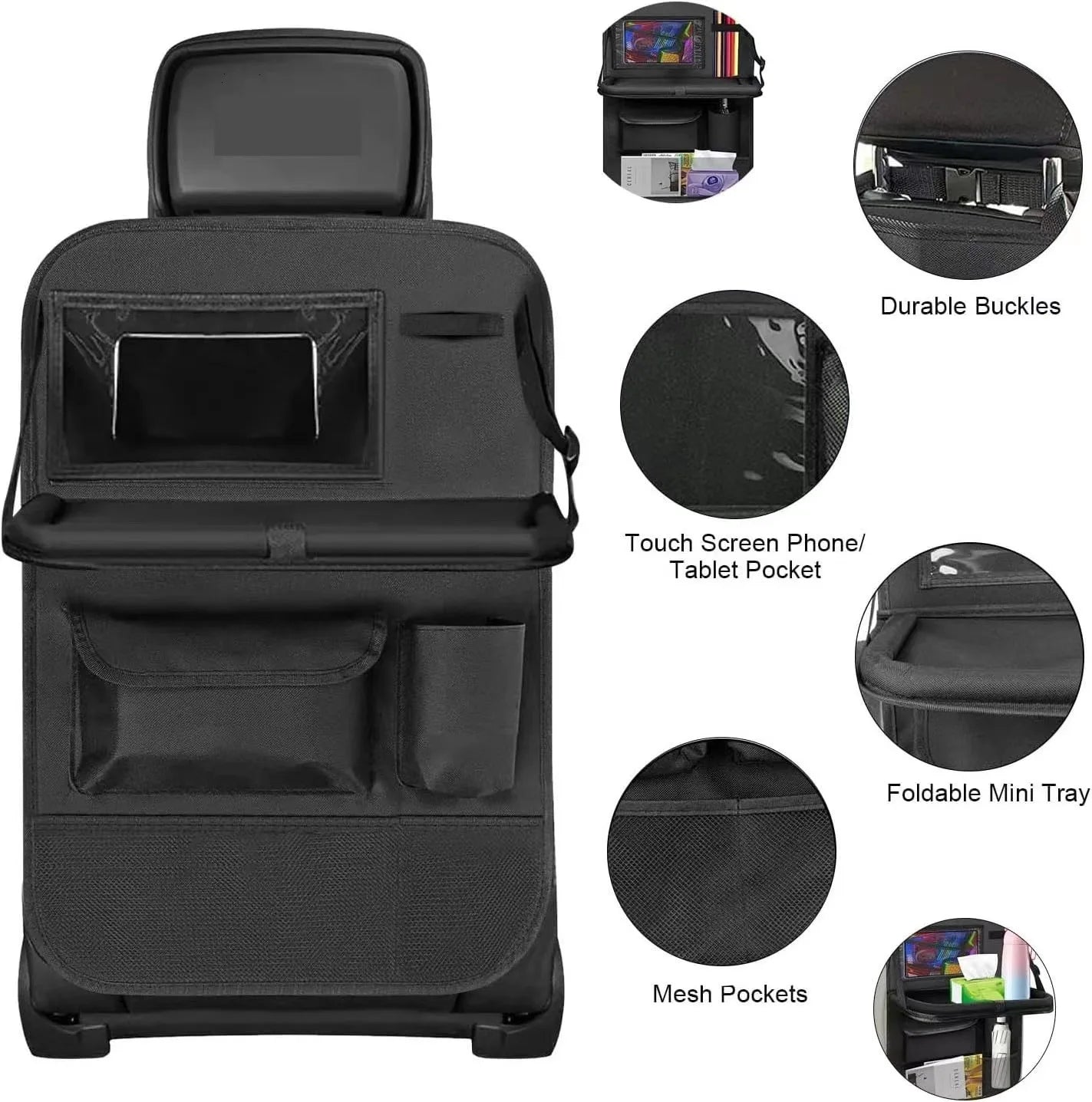 Organizer per Schienale Auto | Vassoio Pieghevole Multifunzionale con Tasche | Essenziale da Viaggio per Comfort e Ordine 6