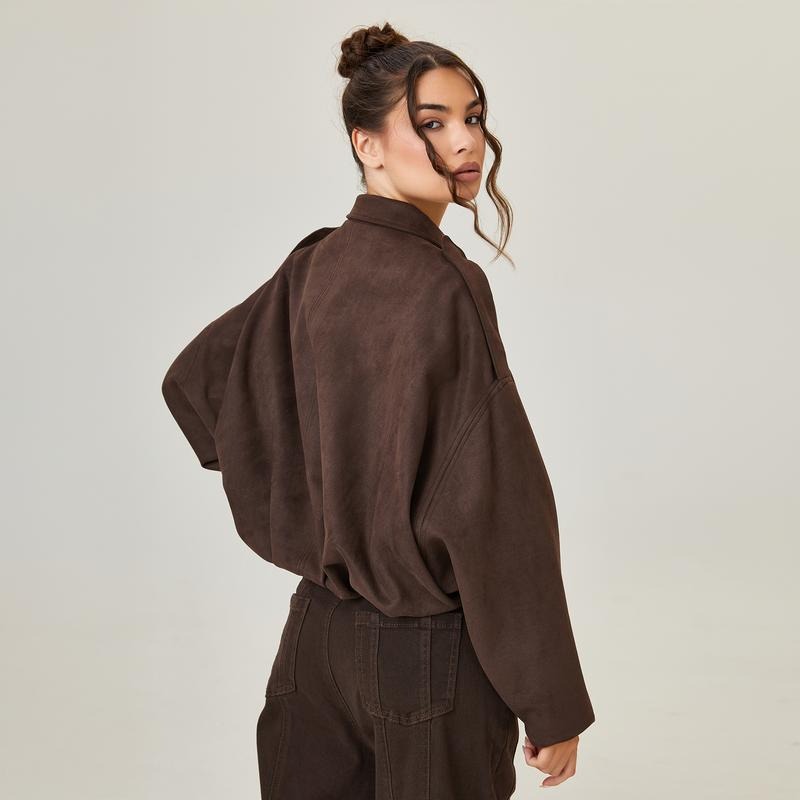 Agnese | Oversized Women's Suede-Effect Bomber Jacket with Zip - Dropped Shoulders and Comfort