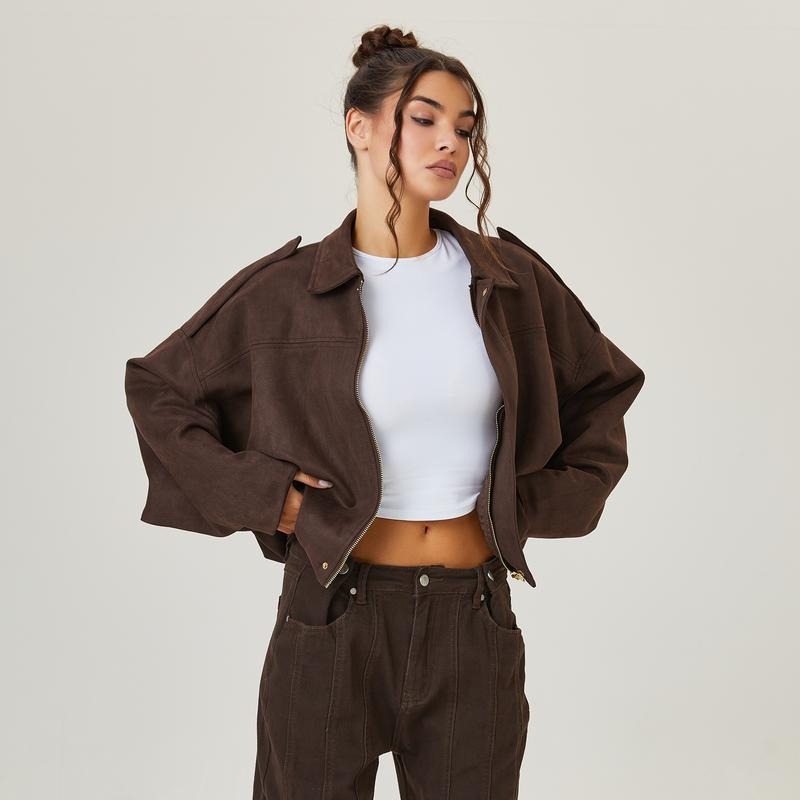 Agnese | Oversized Women's Suede-Effect Bomber Jacket with Zip - Dropped Shoulders and Comfort