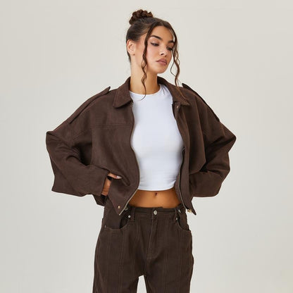 Agnese | Oversized Women's Suede-Effect Bomber Jacket with Zip - Dropped Shoulders and Comfort