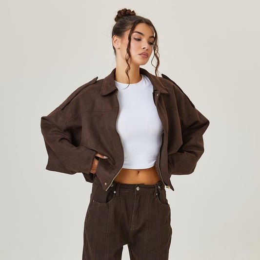Agnese | Bomber Donna Oversize Effetto Scamosciato con Zip - Spalle Scese e Comfort
