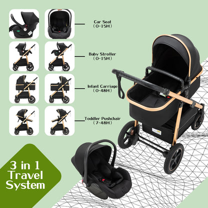 Passeggino Trio Multifunzionale 3 in 1 con Design Pieghevole e Sicurezza Elevata per Viaggi Comodi 1