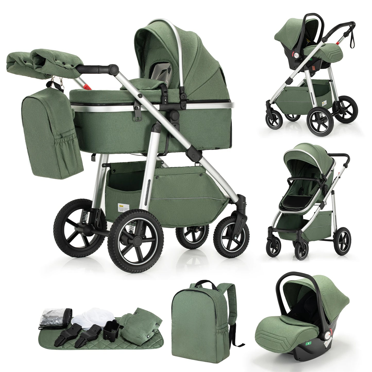 Passeggino Trio Multifunzionale 3 in 1 con Design Pieghevole e Sicurezza Elevata per Viaggi Comodi 12