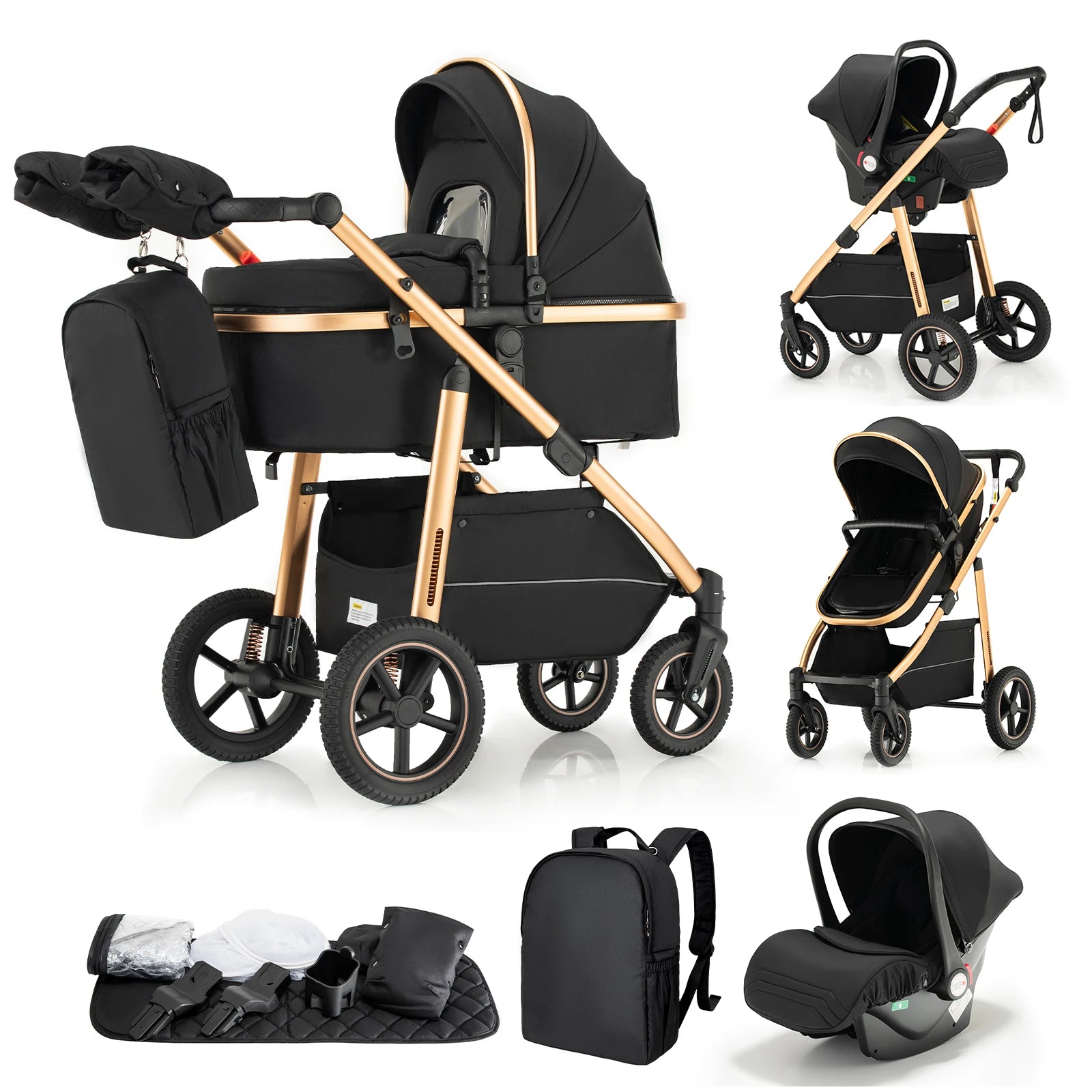 Passeggino Trio Multifunzionale 3 in 1 con Design Pieghevole e Sicurezza Elevata per Viaggi Comodi 13