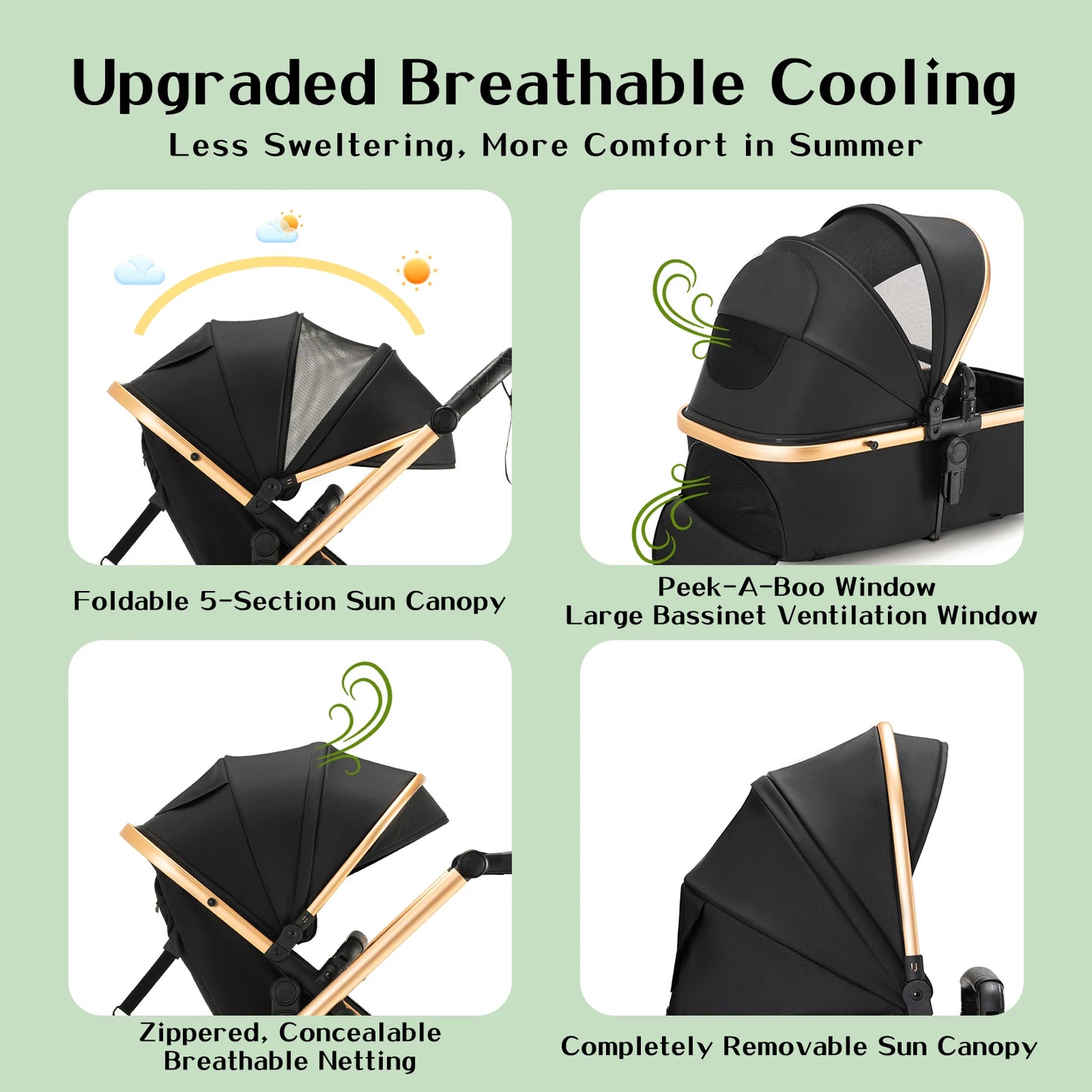 Passeggino Trio Multifunzionale 3 in 1 con Design Pieghevole e Sicurezza Elevata per Viaggi Comodi 4