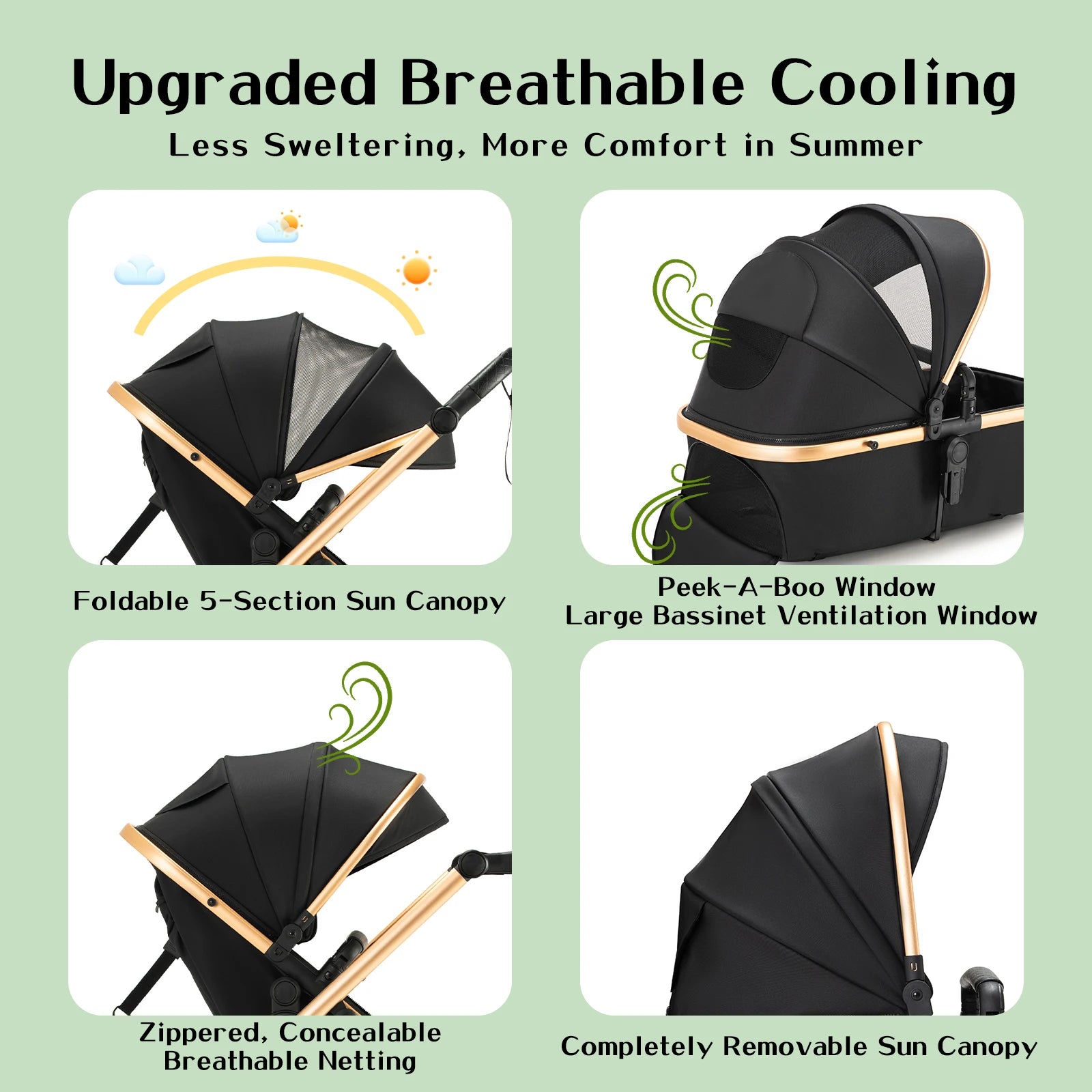 Passeggino Trio Multifunzionale 3 in 1 con Design Pieghevole e Sicurezza Elevata per Viaggi Comodi 4