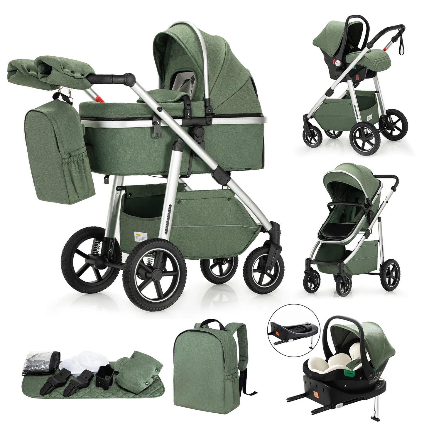Passeggino Trio Multifunzionale 3 in 1 con Design Pieghevole e Sicurezza Elevata per Viaggi Comodi 9