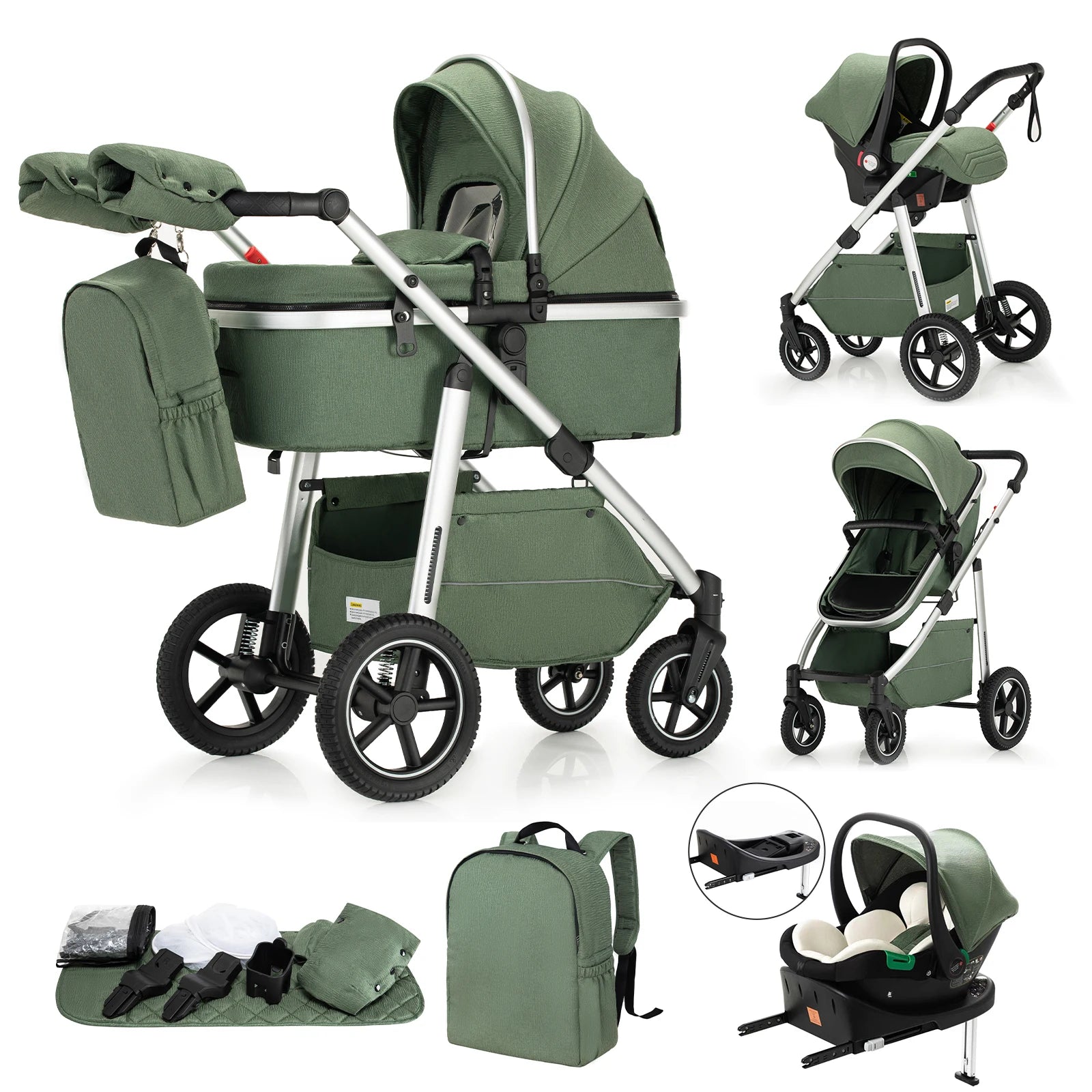 Passeggino Trio Multifunzionale 3 in 1 con Design Pieghevole e Sicurezza Elevata per Viaggi Comodi 9