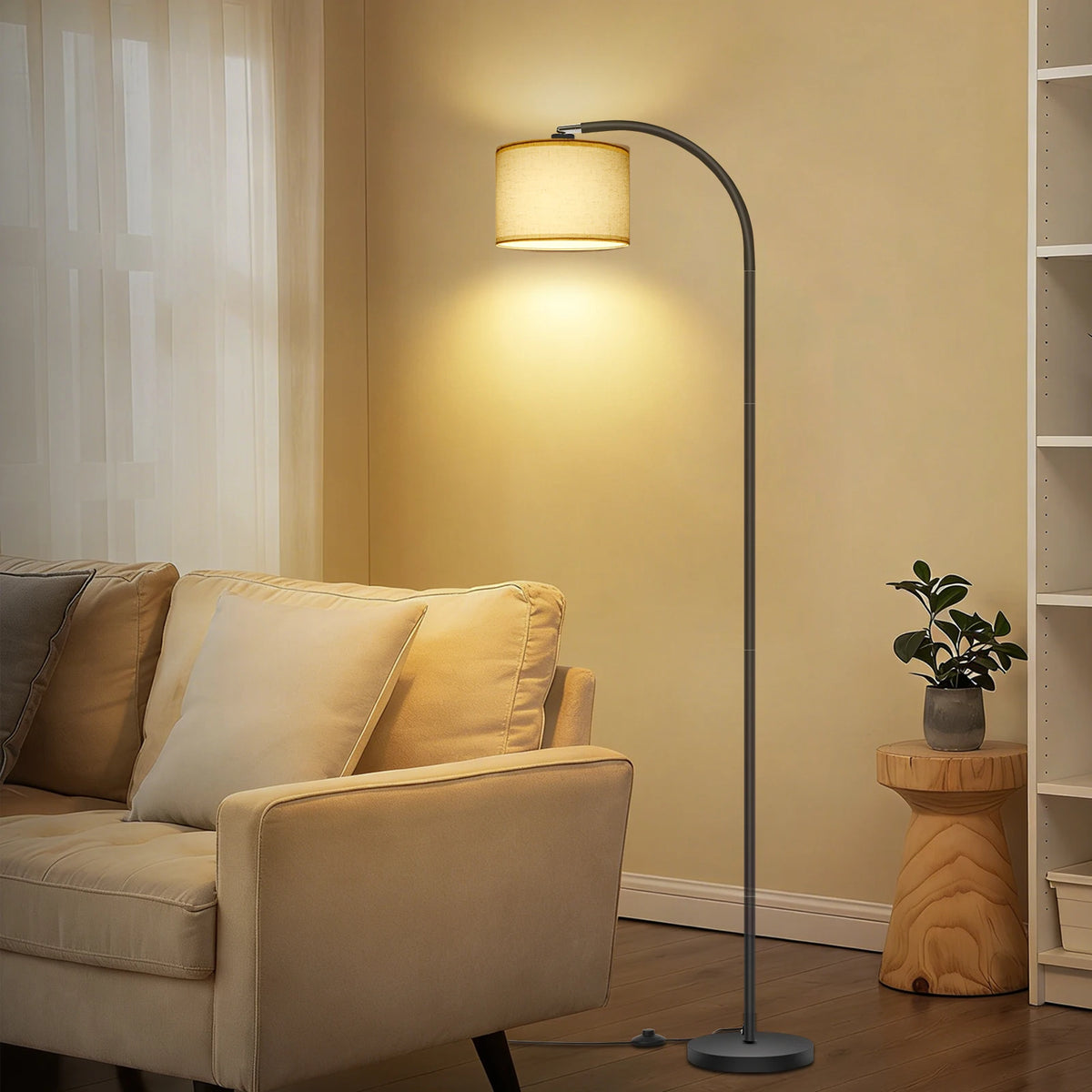 Piantana Da Terra Design in Tessuto di Lino con Braccio Oscillante | Illuminazione LED 12W per Atmosfera Accogliente 0