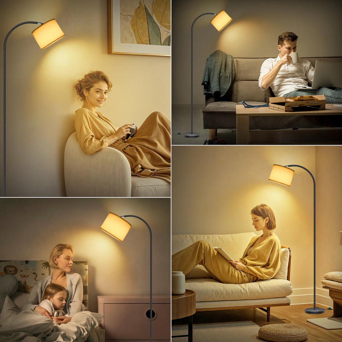 Piantana Da Terra Design in Tessuto di Lino con Braccio Oscillante | Illuminazione LED 12W per Atmosfera Accogliente 3