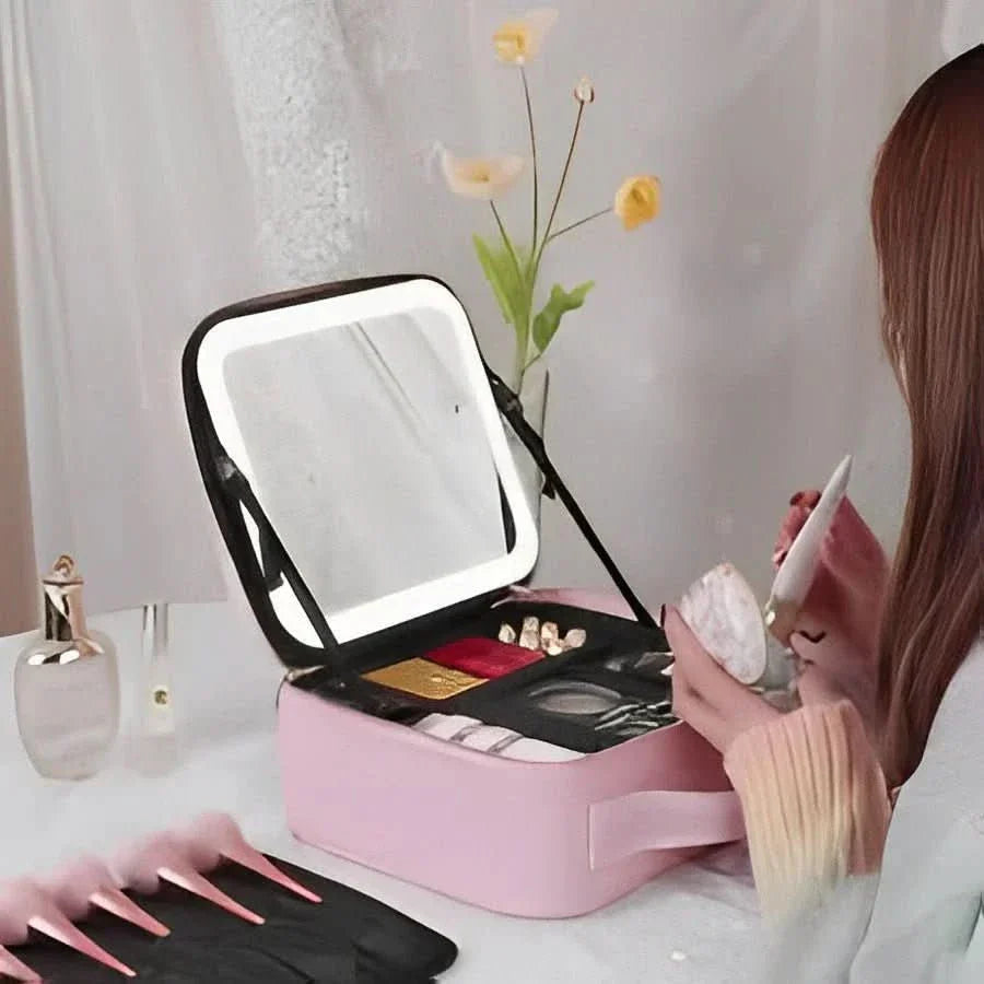 Portable Makeup Bag with LED Mirror and Adjustable Lighting | Compact Design for Flawless Makeup