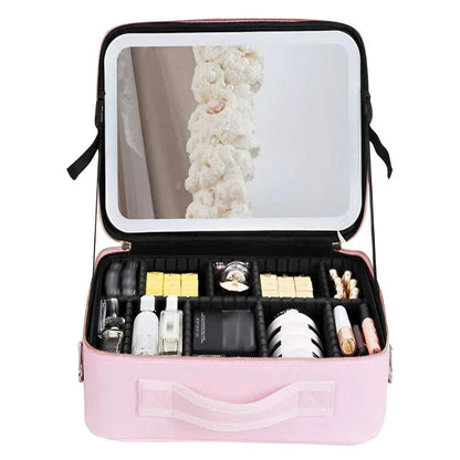 Portable Makeup Bag with LED Mirror and Adjustable Lighting | Compact Design for Flawless Makeup
