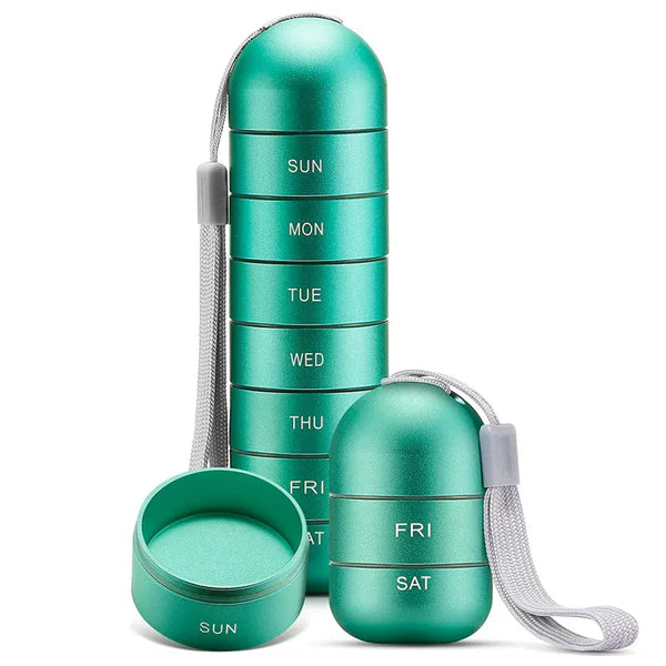 Weekly Aluminum Pill Organizer with Waterproof Design - Practical Container for Travel and Medicine Safety