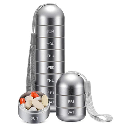 Weekly Aluminum Pill Organizer with Waterproof Design - Practical Container for Travel and Medicine Safety