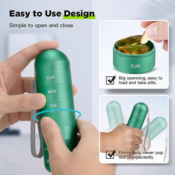 Weekly Aluminum Pill Organizer with Waterproof Design - Practical Container for Travel and Medicine Safety