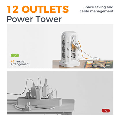 Presa Multipla a Torre con 12 Prese e 6 USB per Ricarica Efficiente | Design Compatto per Ufficio e Casa 3