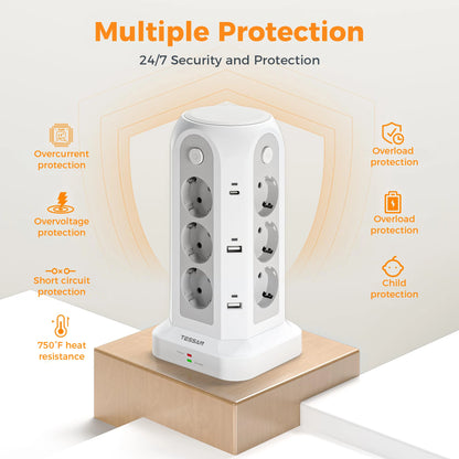 Presa Multipla a Torre con 12 Prese e 6 USB per Ricarica Efficiente | Design Compatto per Ufficio e Casa 4