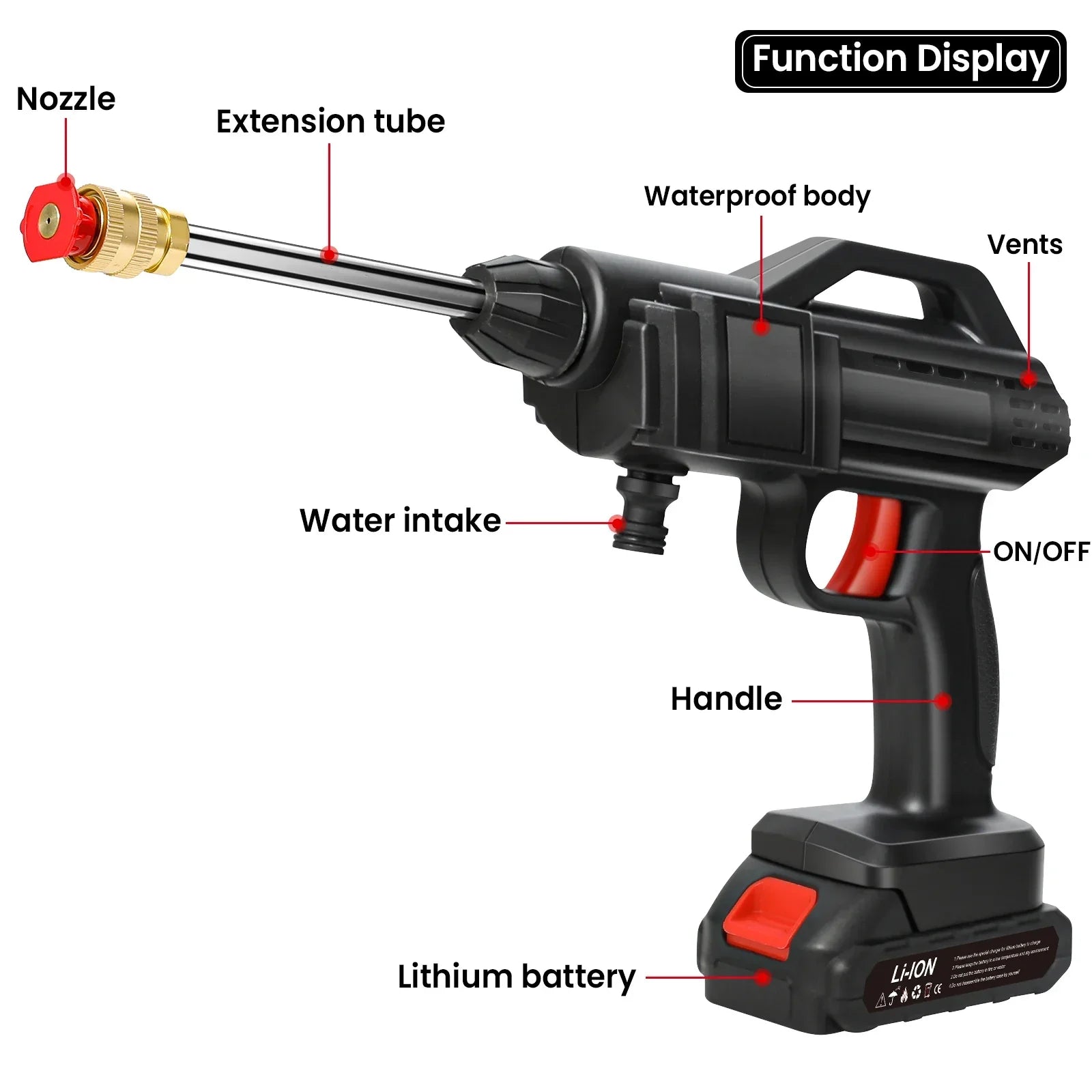 Pulitore Senza Fili | Pulitore ad Alta Pressione con Batteria al Litio e Ugello Regolabile | Ideale per Auto e Giardino 7