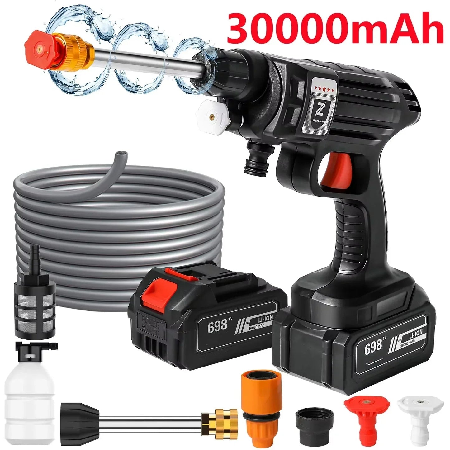 Pulitore Senza Fili | Pulitore ad Alta Pressione con Batteria al Litio e Ugello Regolabile | Ideale per Auto e Giardino 8