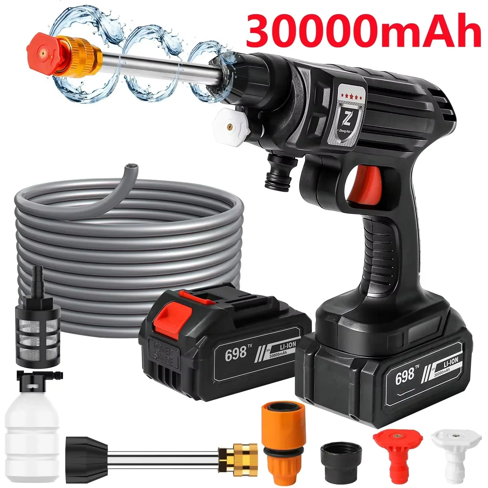 Pulitore Senza Fili | Pulitore ad Alta Pressione con Batteria al Litio e Ugello Regolabile | Ideale per Auto e Giardino 8