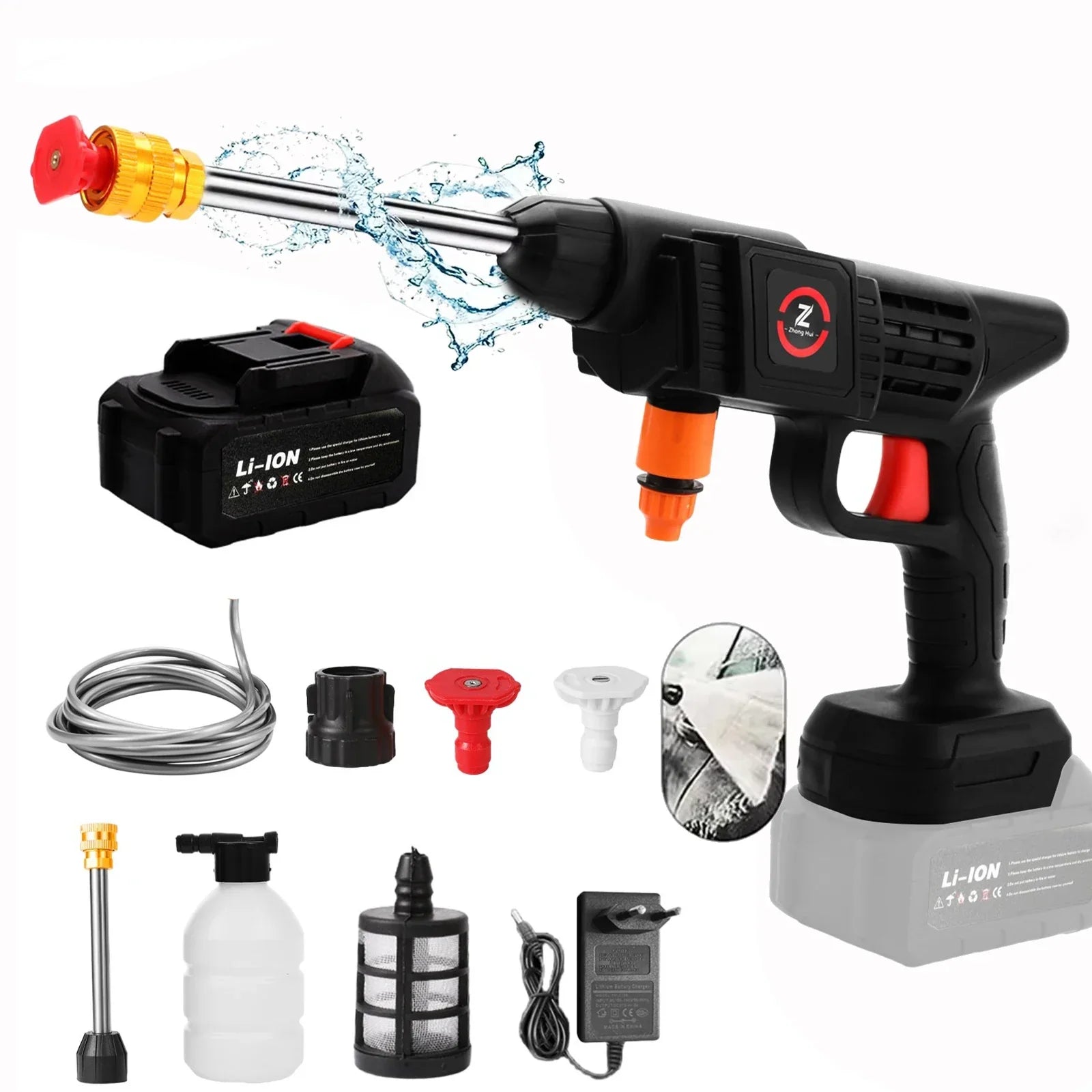 Pulitore Senza Fili | Pulitore ad Alta Pressione con Batteria al Litio e Ugello Regolabile | Ideale per Auto e Giardino 9
