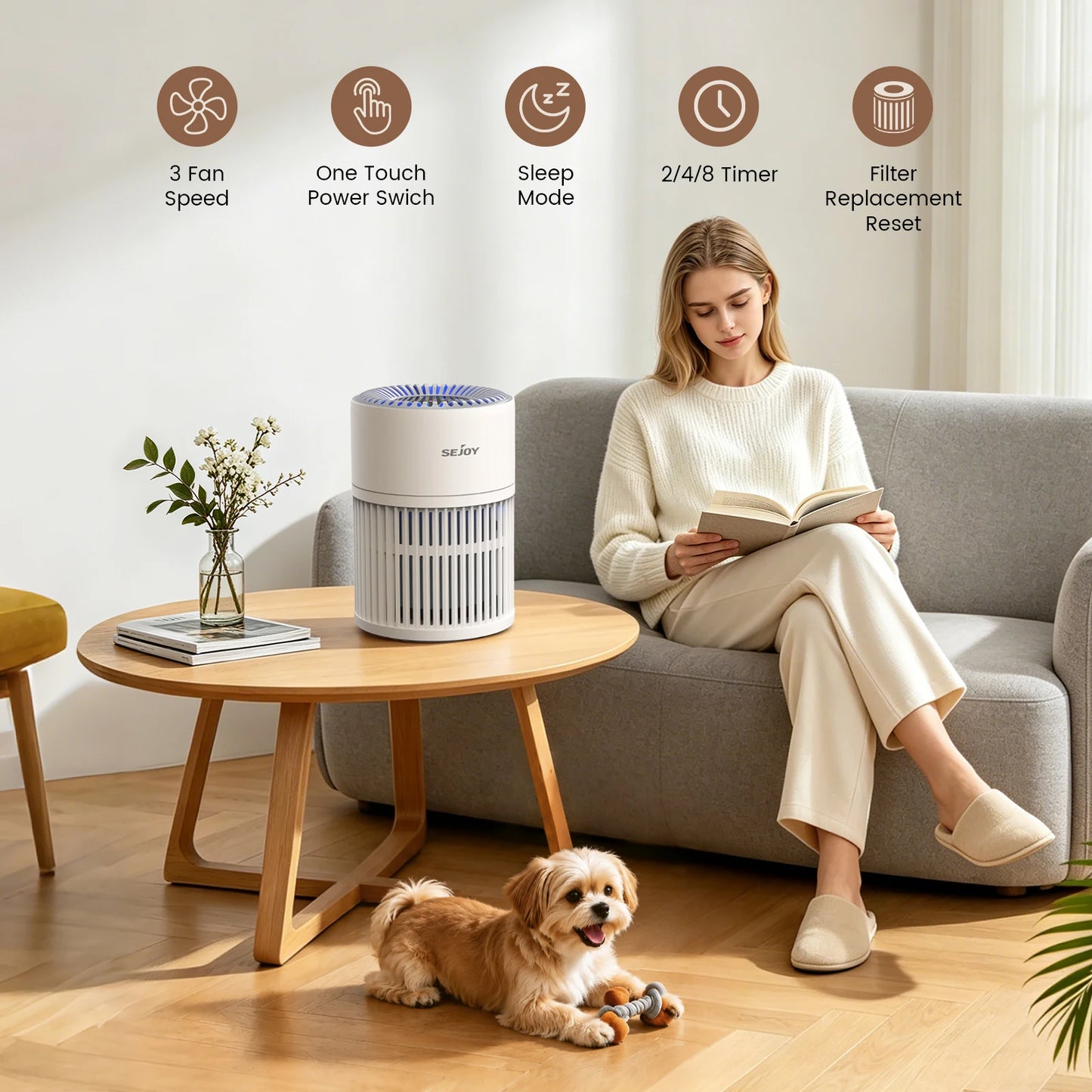 Purificatore D'Aria HEPA per Animali Domestici con Filtro 3 in 1 | Silenzioso e Efficiente per Ambienti Fino a 110 m² 1