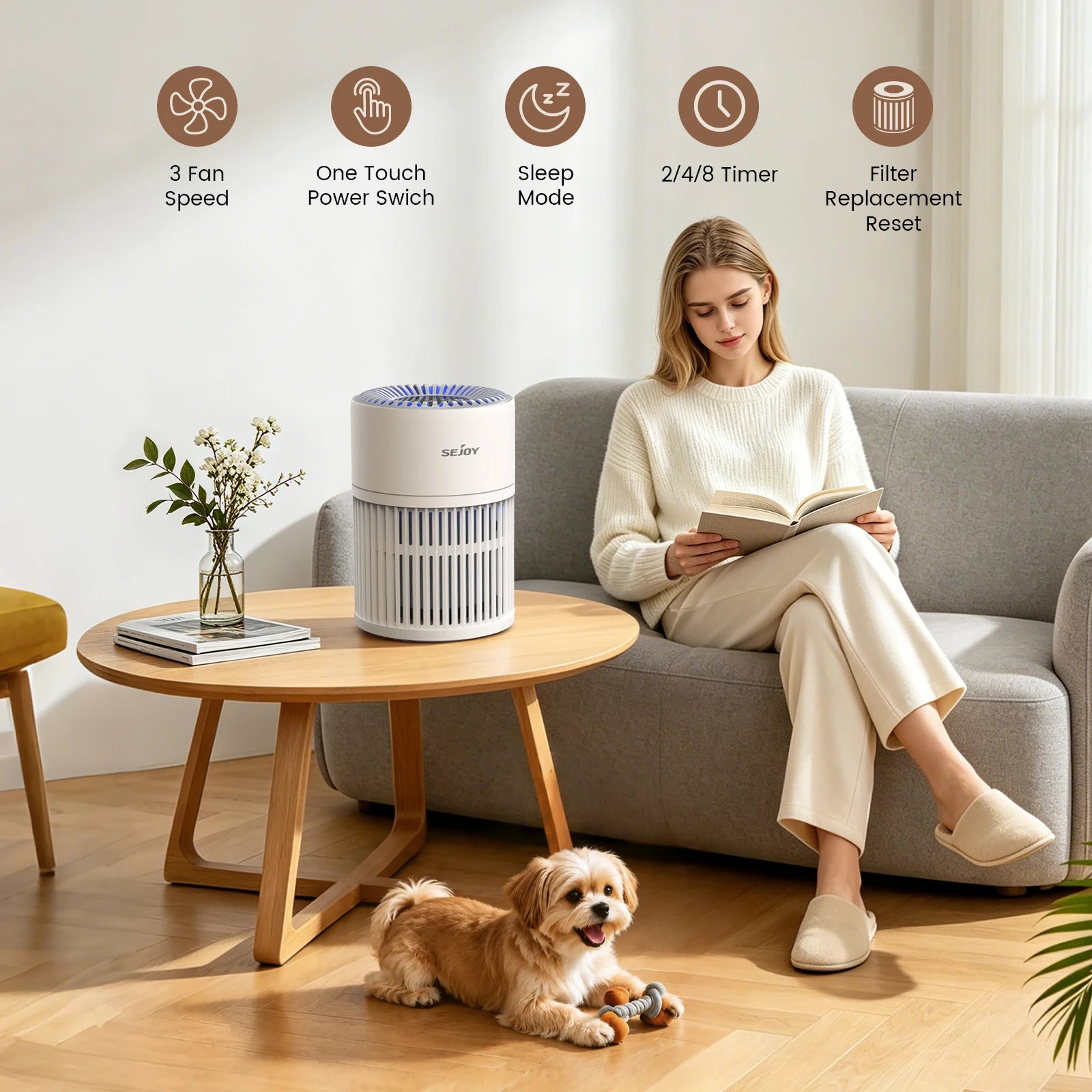 Purificatore D'Aria HEPA per Animali Domestici con Filtro 3 in 1 | Silenzioso e Efficiente per Ambienti Fino a 110 m² 1
