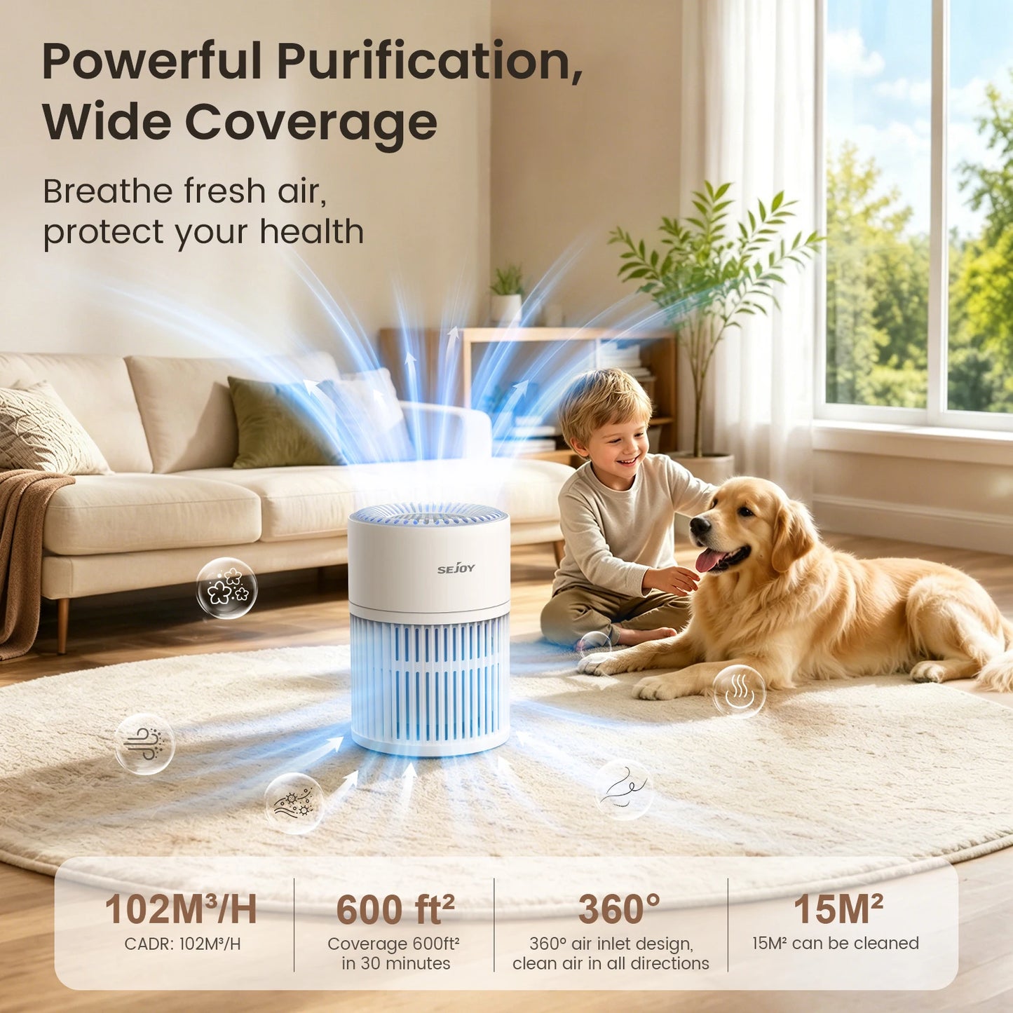 Purificatore D'Aria HEPA per Animali Domestici con Filtro 3 in 1 | Silenzioso e Efficiente per Ambienti Fino a 110 m² 3