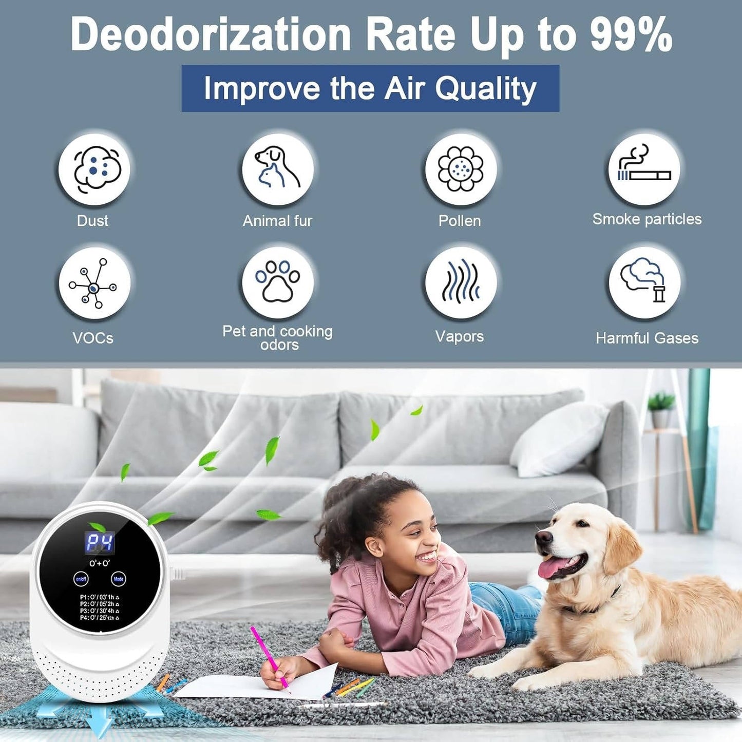 Ozone Air Purifier | Programmable Air Cleaner with Wall-Mount Design for Fresh Spaces up to 30m²