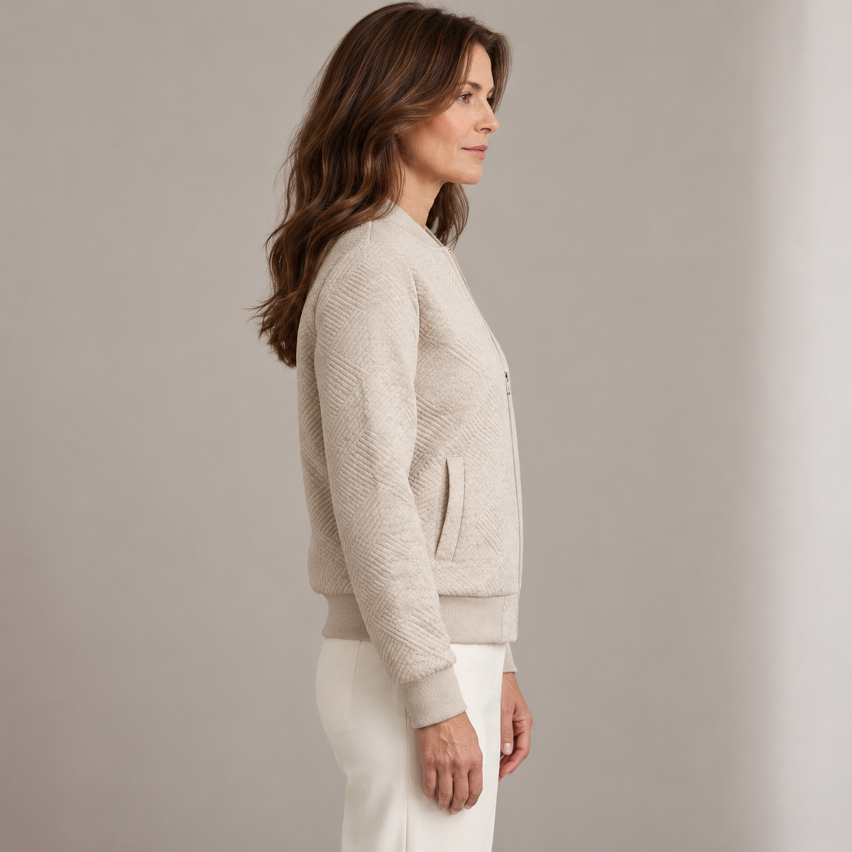 Bianca | Bomber Trapuntato Donna a Rombi con Bordi a Costine - Texture Elegante